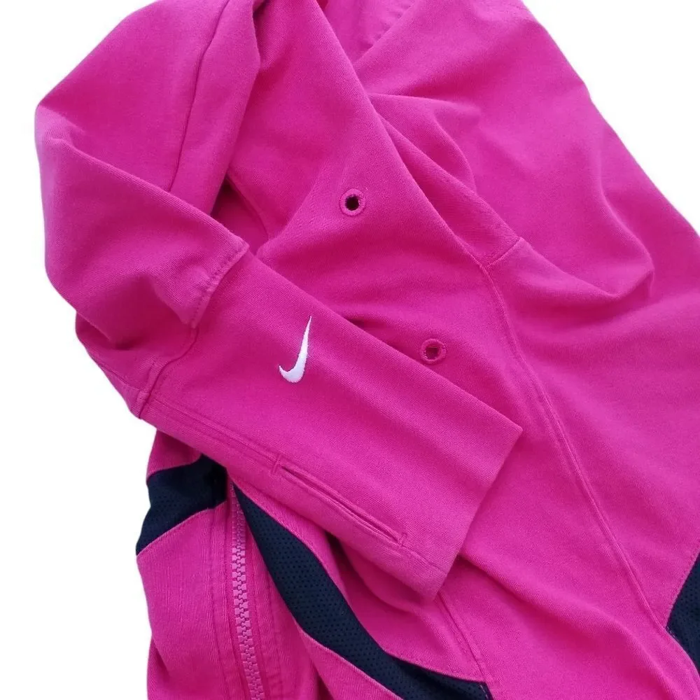 Nike Dry Fit Full Zip Running Jacket Fitness Hot Pink Black Mesh Stripe Size M - Picture 5 of 10